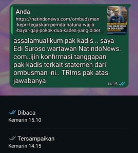 Pembangkangan Pelayanan Publik, 2 Gaji Kades Tak Dibayar, Pemda Natuna Cueki Ombudsman Kepri, Adakah Instruksi Bupati? 2 Pembangkangan Pelayanan Publik, 2 Gaji Kades Tak Dibayar, Pemda Natuna Cueki Ombudsman Kepri, Adakah Instruksi Bupati?