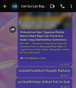 Pembangkangan Pelayanan Publik, 2 Gaji Kades Tak Dibayar, Pemda Natuna Cueki Ombudsman Kepri, Adakah Instruksi Bupati? 3 Pembangkangan Pelayanan Publik, 2 Gaji Kades Tak Dibayar, Pemda Natuna Cueki Ombudsman Kepri, Adakah Instruksi Bupati?