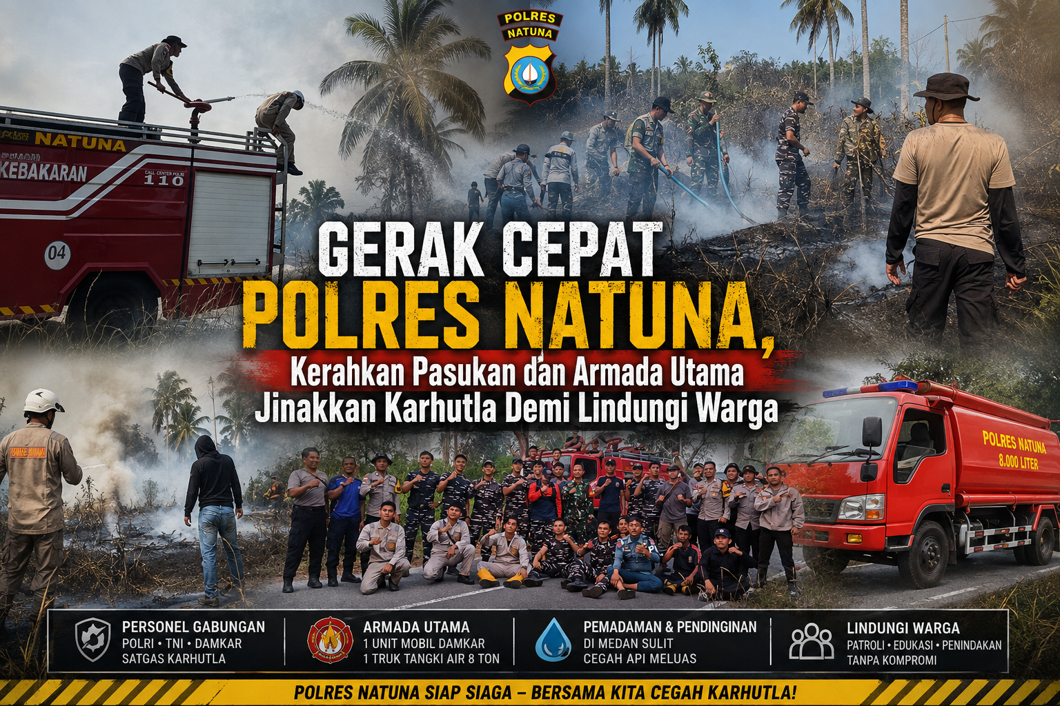 GERAK CEPAT POLRES NATUNA, Kerahkan Pasukan dan Armada Utama Jinakkan Karhutla Demi Lindungi Warga