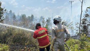 Polsek Bunguran Barat Bersama Tim Gabungan Gerak Cepat Padamkan Kebakaran Lahan di Natuna