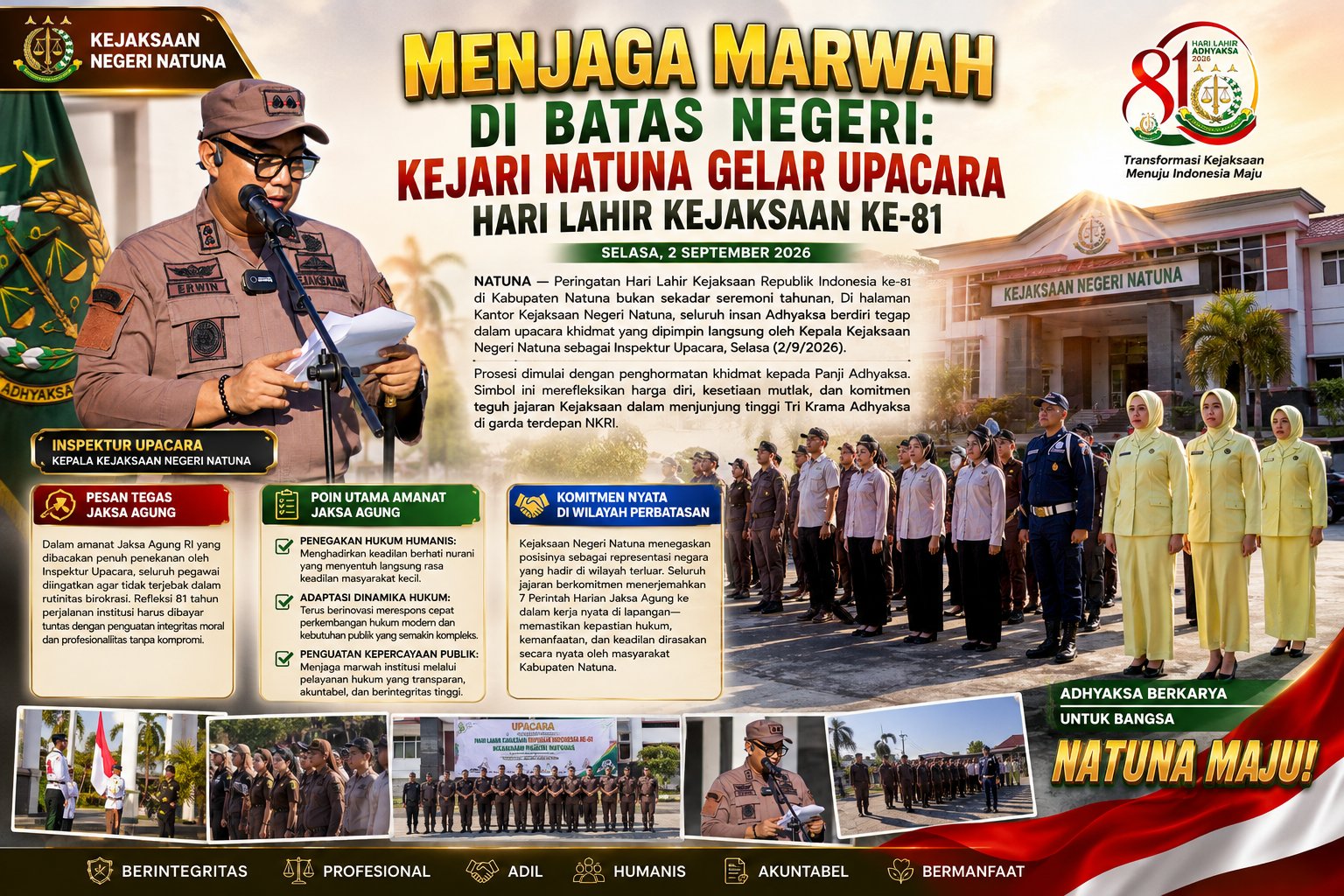 Menjaga Marwah di Batas Negeri, Kejari Natuna Gelar Upacara Hari Lahir Kejaksaan ke-81