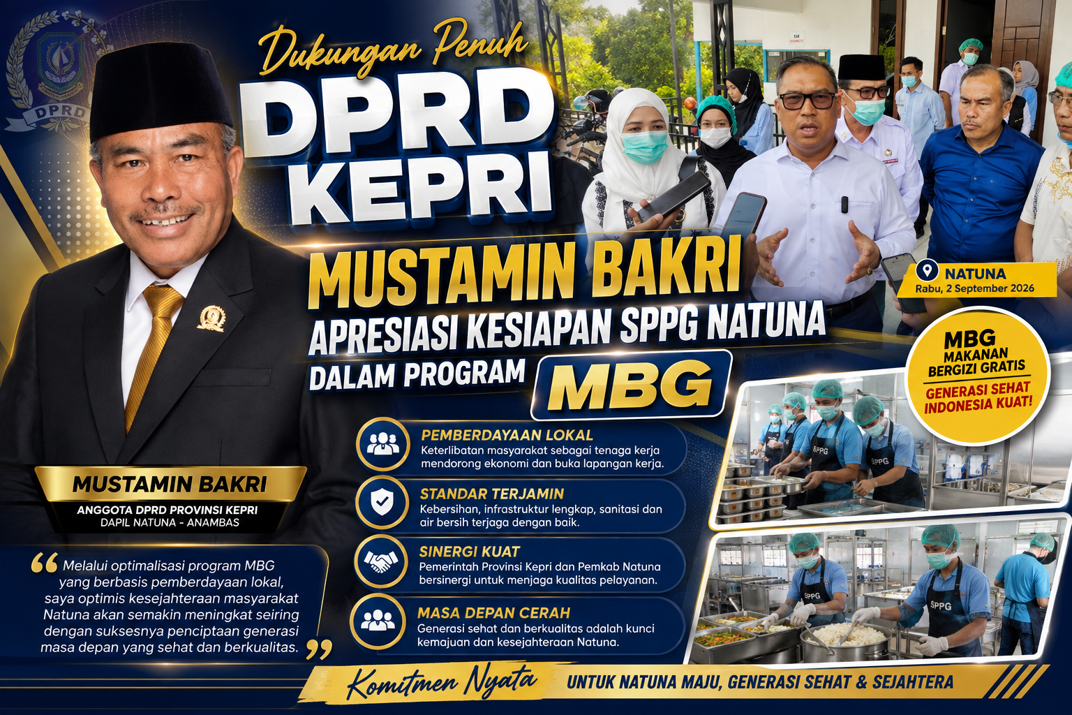 Dukungan Penuh DPRD Kepri, Mustamin Bakri Apresiasi Kesiapan SPPG Natuna dalam Program MBG